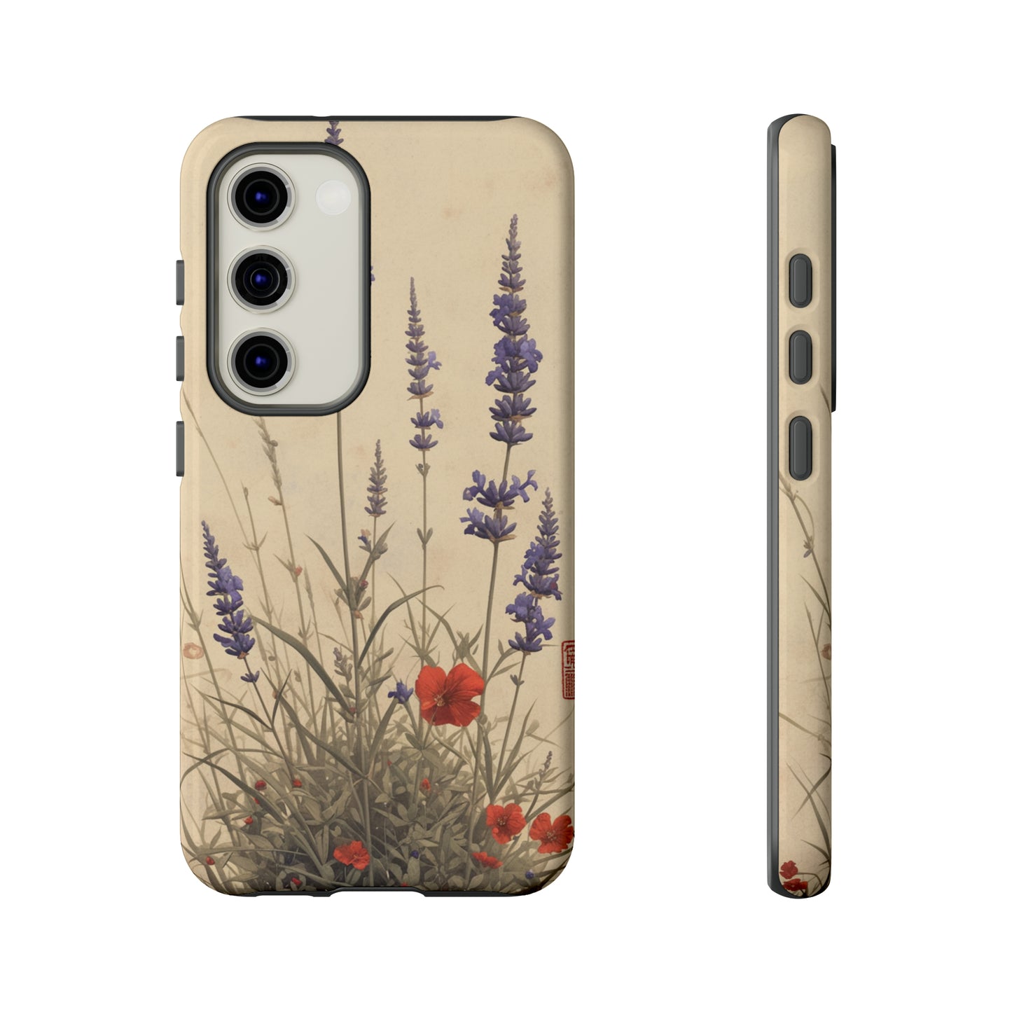 Thin Red and Lavender Flowers, Vintage Wildflowers Phone Case