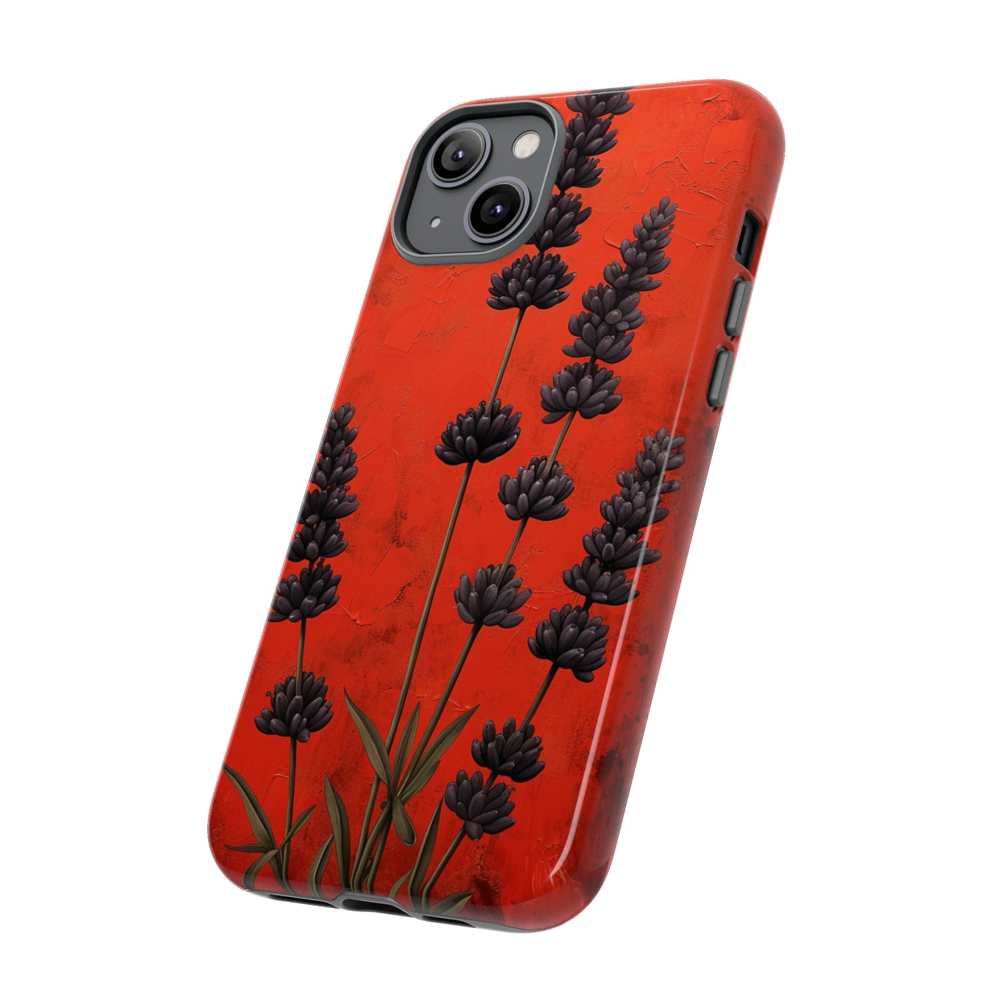 Minimalist Red and Black Lavender Flowers, Vintage Wildflowers iPhone Case