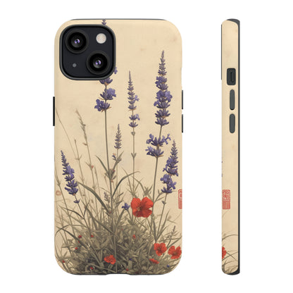 Thin Red and Lavender Flowers, Vintage Wildflowers Phone Case