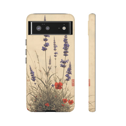 Thin Red and Lavender Flowers, Vintage Wildflowers Phone Case