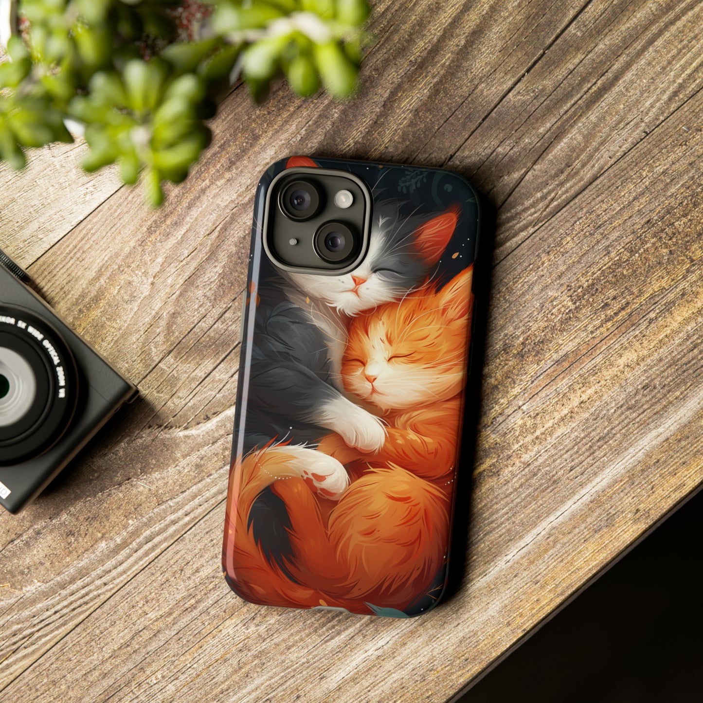 Cute Cat Lovers iPhone Case, Abstract Cats Hugging Phone Case, Aesthetic | Animal Lovers Phone Case