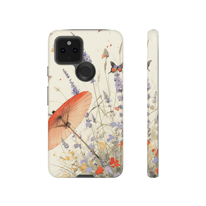 Japanese Vintage Minimalist Soft Lavender & Butterflies iPhone Case, Samsung Case