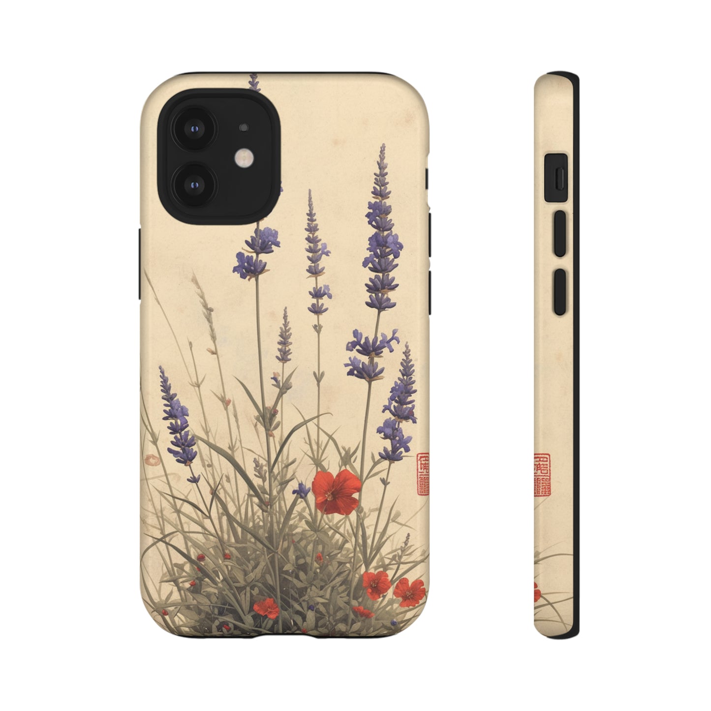 Thin Red and Lavender Flowers, Vintage Wildflowers Phone Case