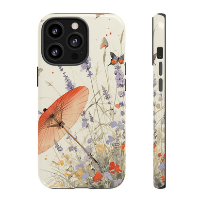 Japanese Vintage Minimalist Soft Lavender & Butterflies iPhone Case, Samsung Case