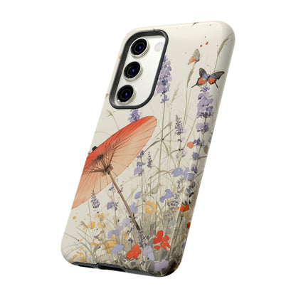 Japanese Vintage Minimalist Soft Lavender & Butterflies iPhone Case, Samsung Case