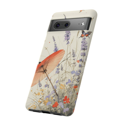 Japanese Vintage Minimalist Soft Lavender & Butterflies iPhone Case, Samsung Case