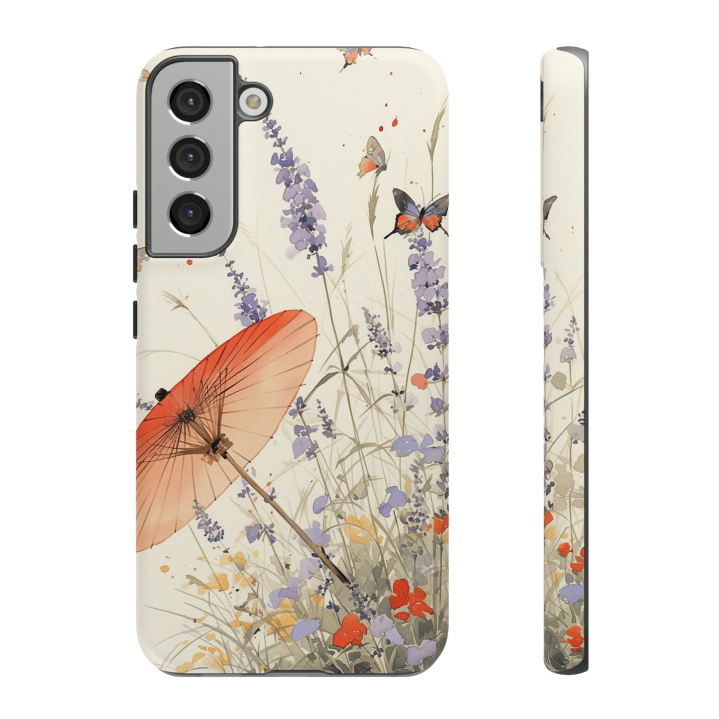 Japanese Vintage Minimalist Soft Lavender & Butterflies iPhone Case, Samsung Case