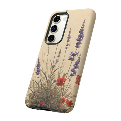 Thin Red and Lavender Flowers, Vintage Wildflowers Phone Case