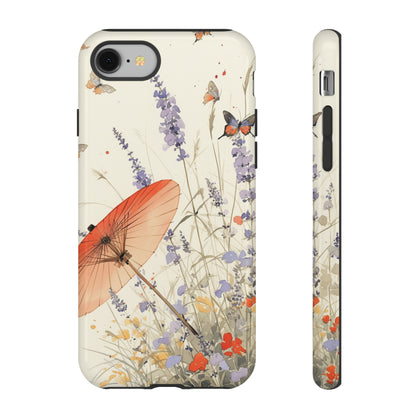 Japanese Vintage Minimalist Soft Lavender & Butterflies iPhone Case, Samsung Case