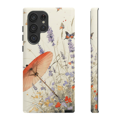 Japanese Vintage Minimalist Soft Lavender & Butterflies iPhone Case, Samsung Case