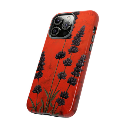 Minimalist Red and Black Lavender Flowers, Vintage Wildflowers iPhone Case