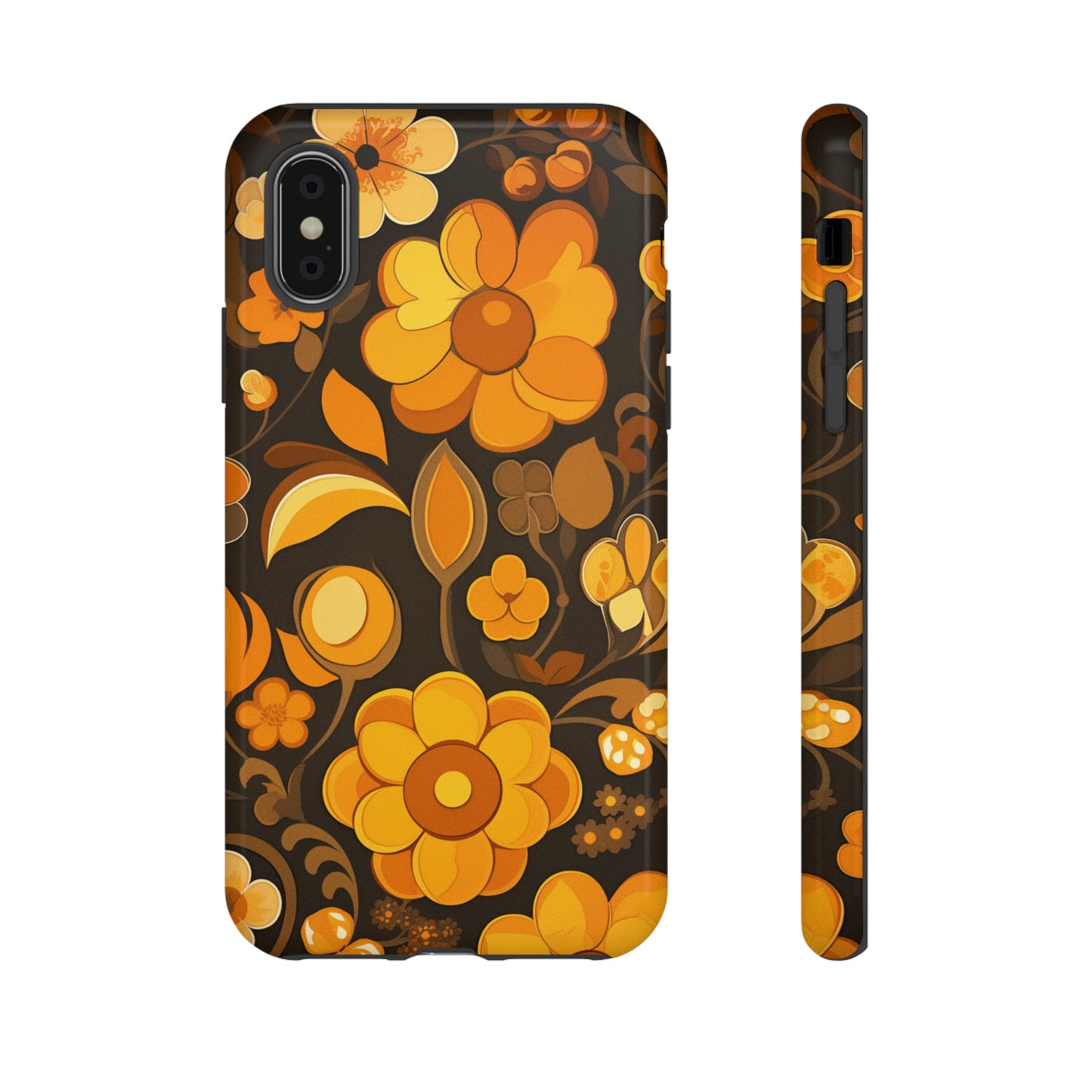 Abstract Retro 70s Dark Wildflower Patterns iPhone Case / Samsung Case