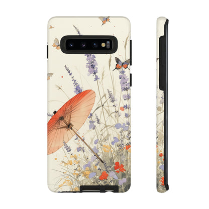 Japanese Vintage Minimalist Soft Lavender & Butterflies iPhone Case, Samsung Case