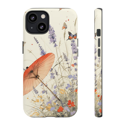 Japanese Vintage Minimalist Soft Lavender & Butterflies iPhone Case, Samsung Case