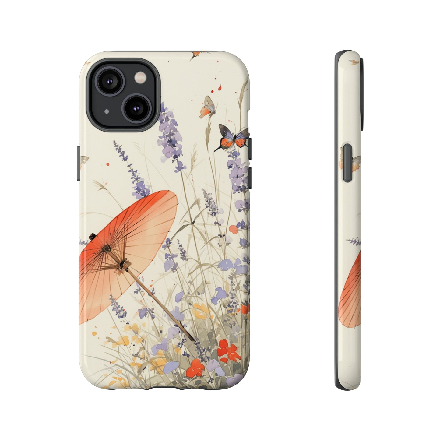 Japanese Vintage Minimalist Soft Lavender & Butterflies iPhone Case, Samsung Case