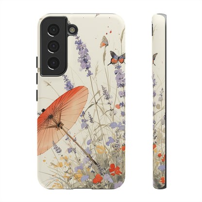 Japanese Vintage Minimalist Soft Lavender & Butterflies iPhone Case, Samsung Case