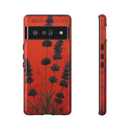 Minimalist Red and Black Lavender Flowers, Vintage Wildflowers iPhone Case