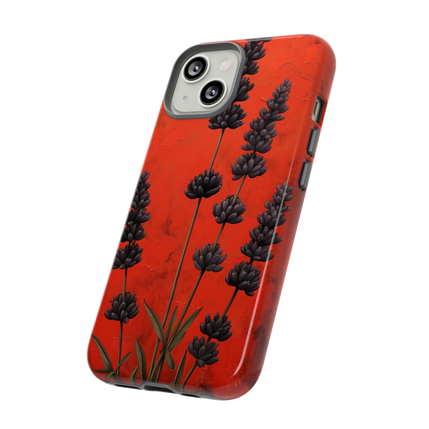 Minimalist Red and Black Lavender Flowers, Vintage Wildflowers iPhone Case