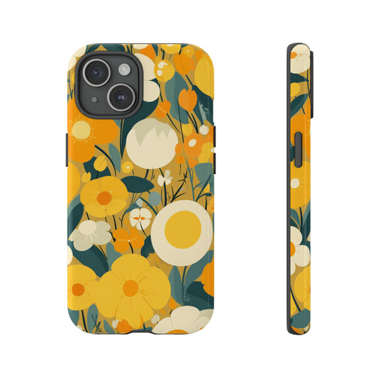 Abstract Yellow Flower Patterns iPhone Case 15 Pro Max 14 13 12, Samsung Galaxy S23 S22, Google Pixel 7, Gift For Flower Lover Gift For Her
