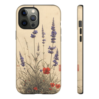 Thin Red and Lavender Flowers, Vintage Wildflowers Phone Case