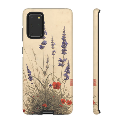 Thin Red and Lavender Flowers, Vintage Wildflowers Phone Case