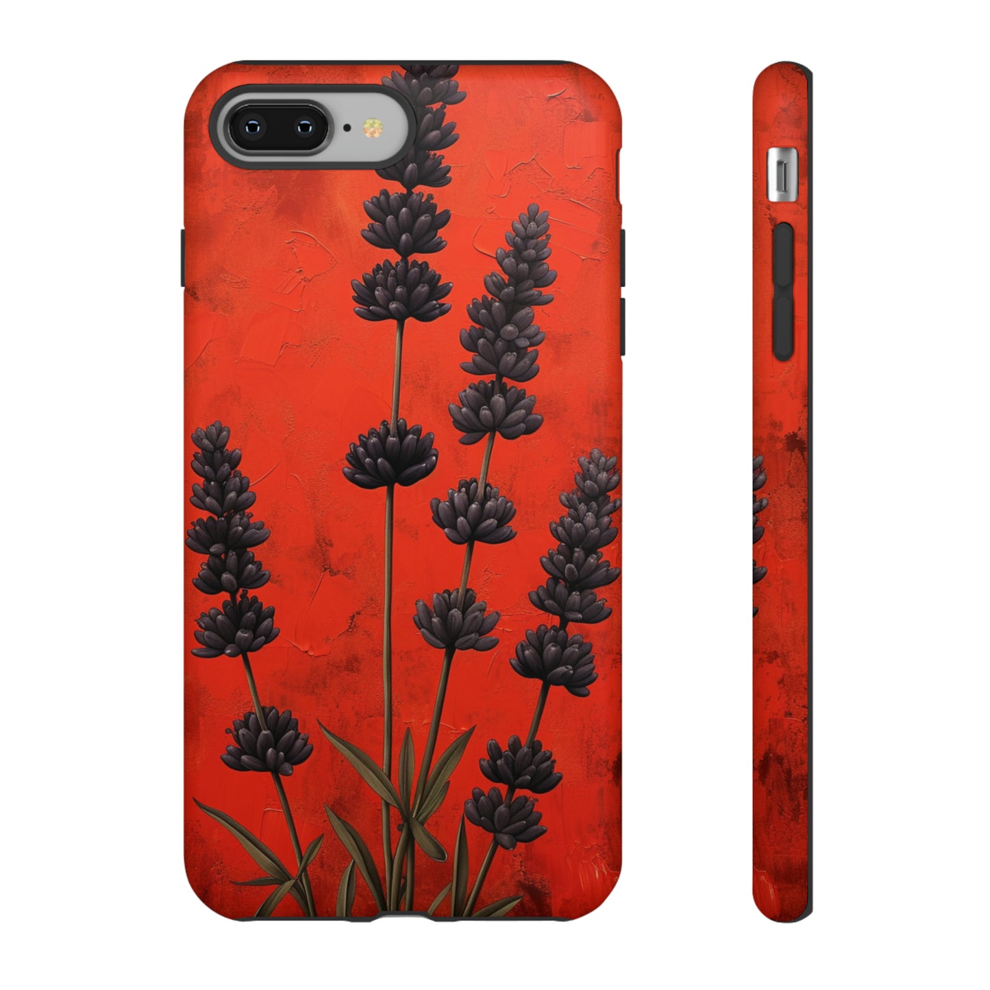 Minimalist Red and Black Lavender Flowers, Vintage Wildflowers iPhone Case