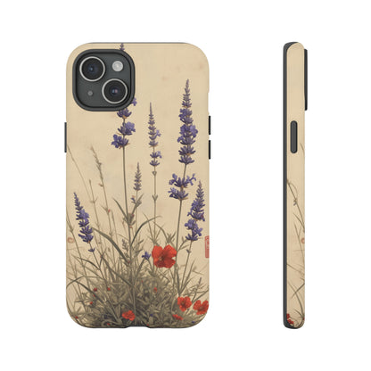 Thin Red and Lavender Flowers, Vintage Wildflowers Phone Case