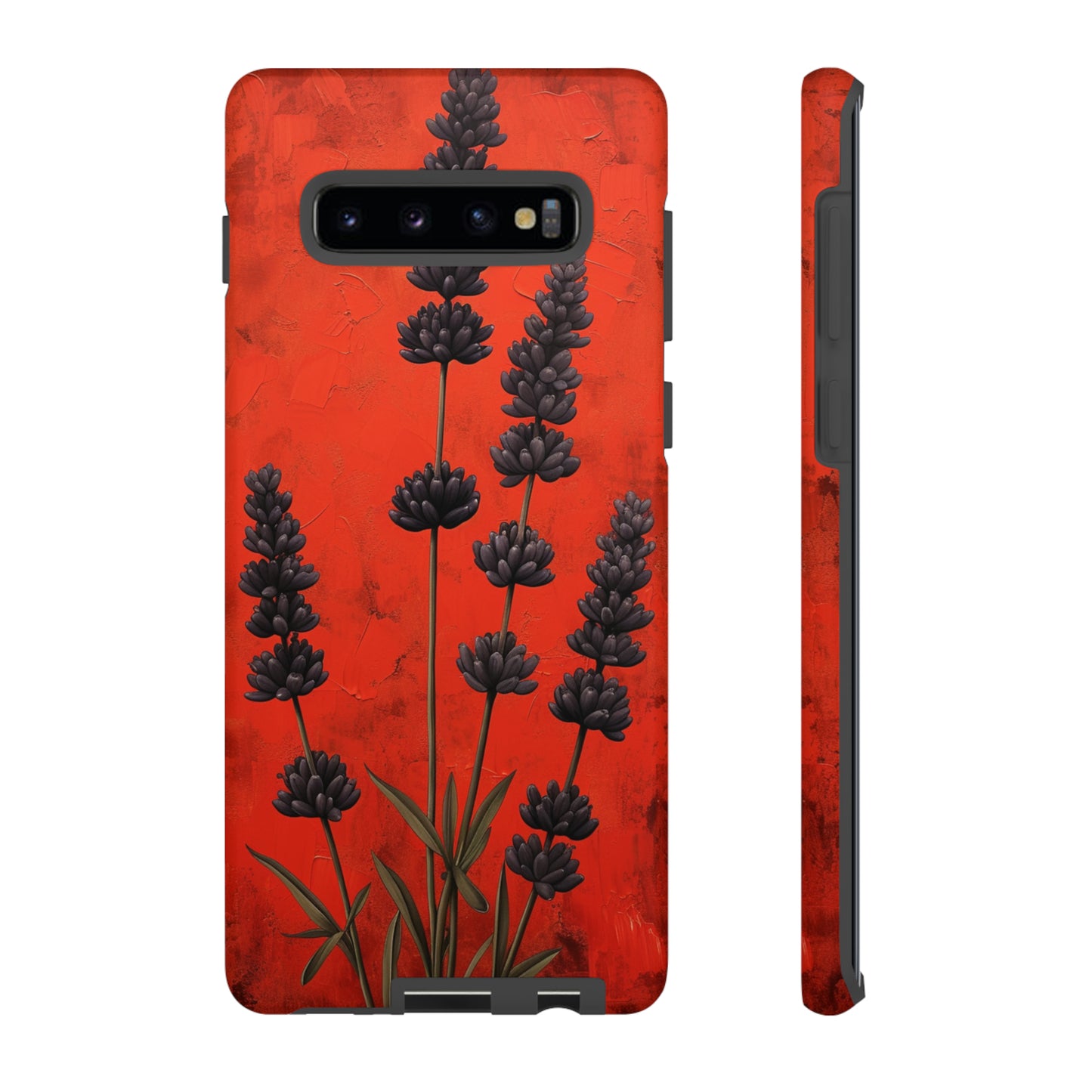 Minimalist Red and Black Lavender Flowers, Vintage Wildflowers iPhone Case