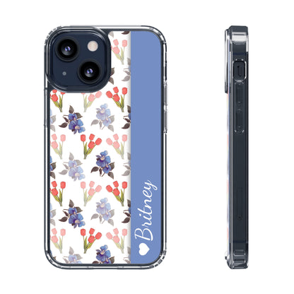 Custom Blue Red Flowers | Clear iPhone Case / Samsung Case