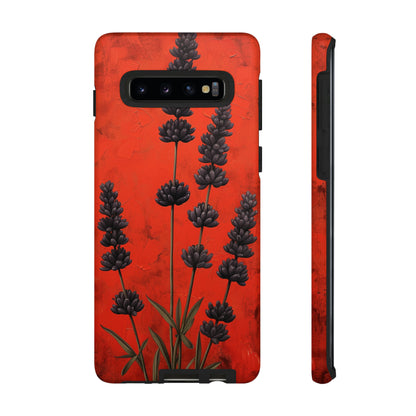 Minimalist Red and Black Lavender Flowers, Vintage Wildflowers iPhone Case