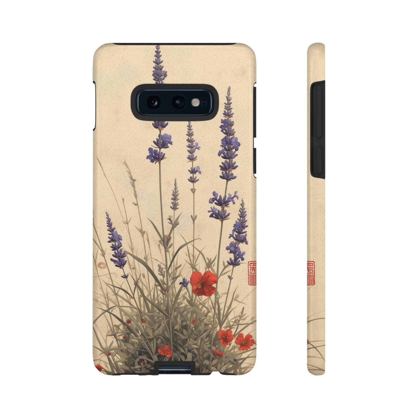 Thin Red and Lavender Flowers, Vintage Wildflowers Phone Case