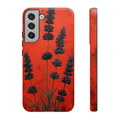 Minimalist Red and Black Lavender Flowers, Vintage Wildflowers iPhone Case