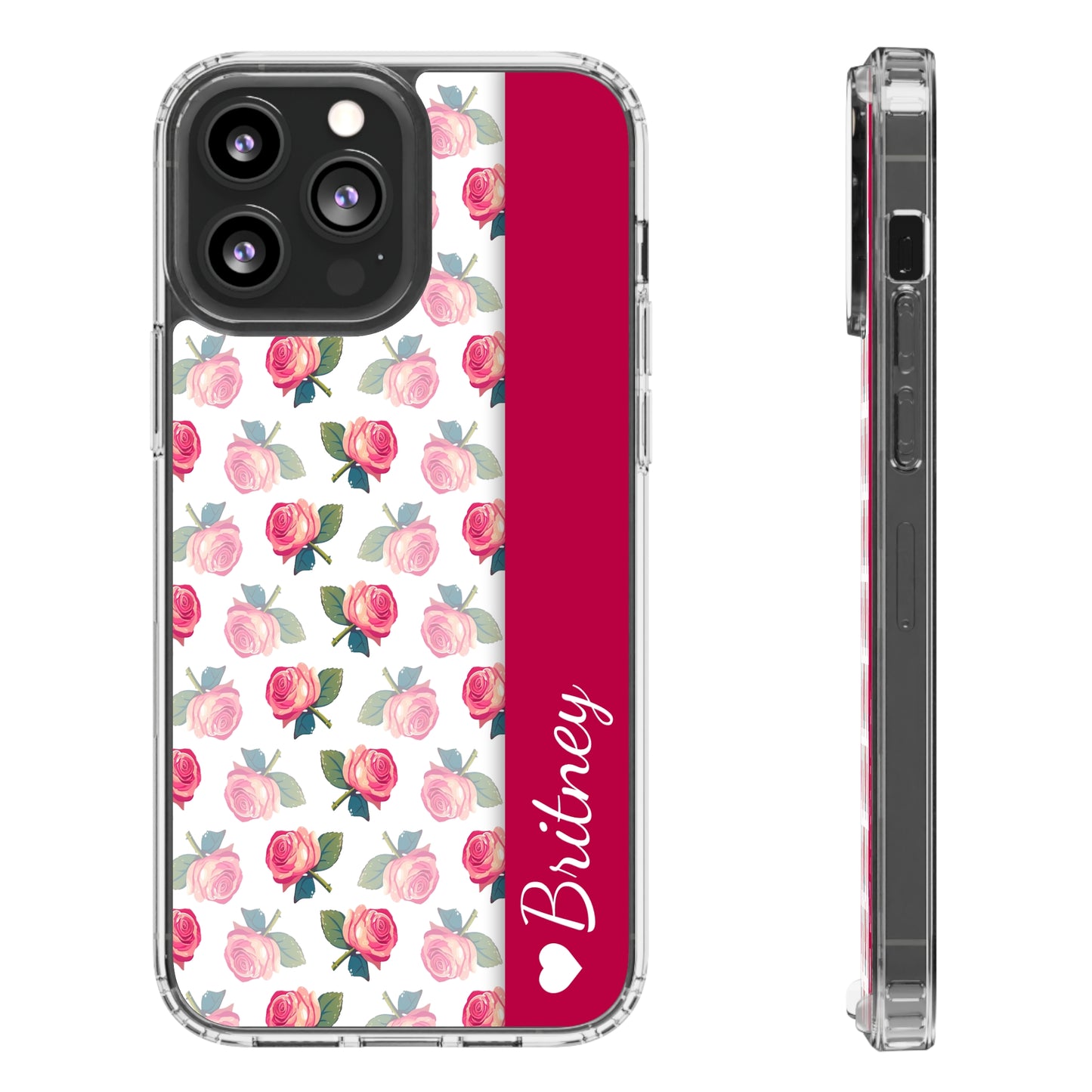 Custom Name Pink Floral Pattern | Clear iPhone Case / Samsung Case