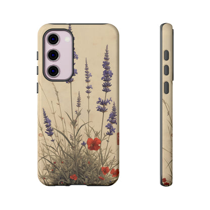 Thin Red and Lavender Flowers, Vintage Wildflowers Phone Case