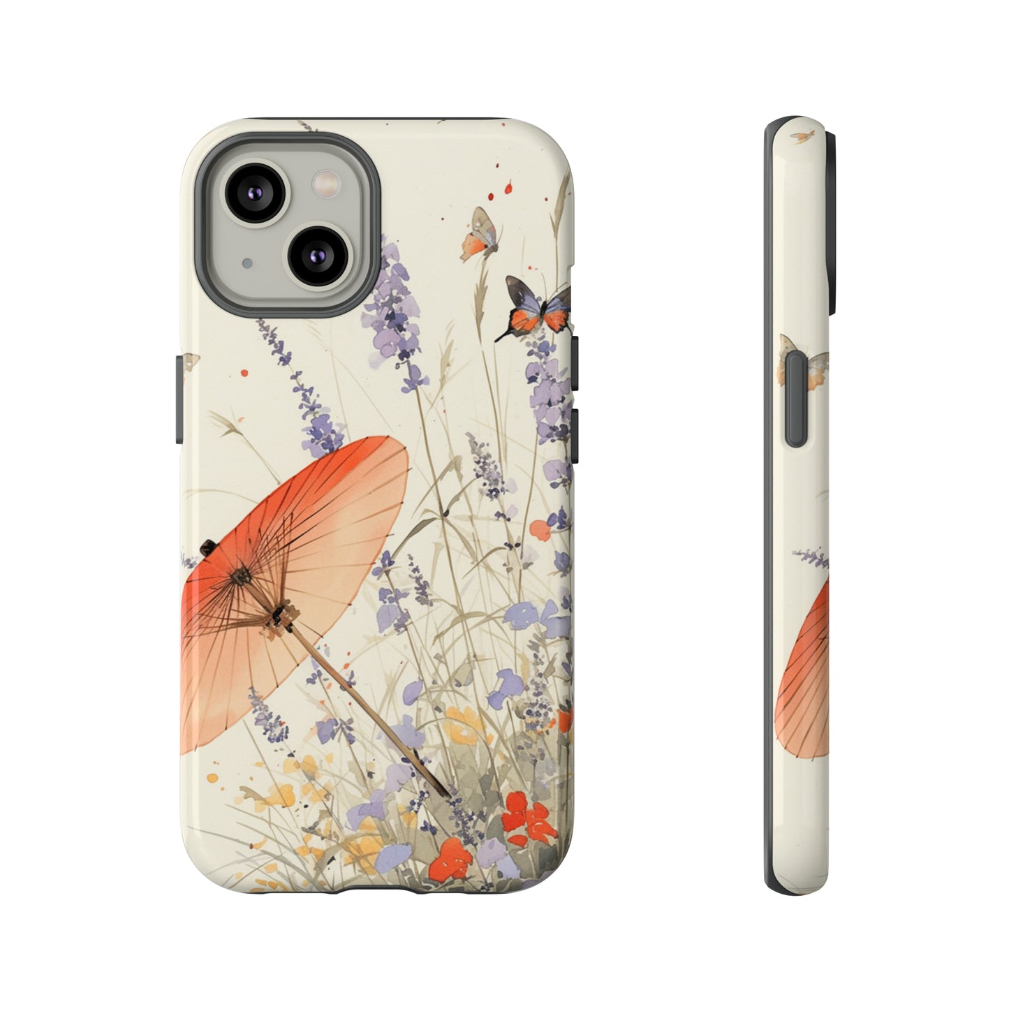 Japanese Vintage Minimalist Soft Lavender & Butterflies iPhone Case, Samsung Case