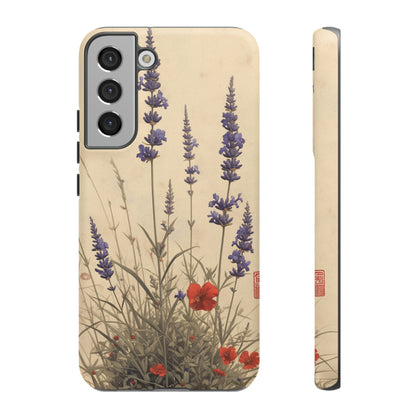 Thin Red and Lavender Flowers, Vintage Wildflowers Phone Case