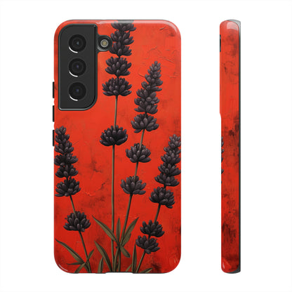 Minimalist Red and Black Lavender Flowers, Vintage Wildflowers iPhone Case