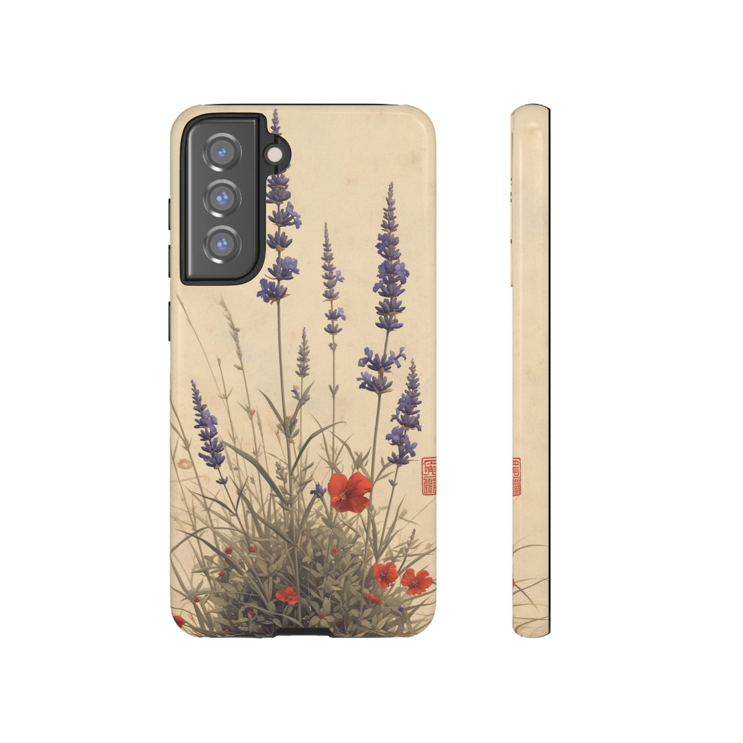 Thin Red and Lavender Flowers, Vintage Wildflowers Phone Case