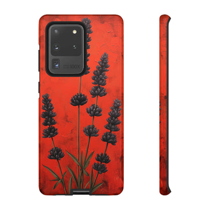 Minimalist Red and Black Lavender Flowers, Vintage Wildflowers iPhone Case