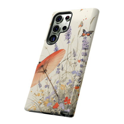 Japanese Vintage Minimalist Soft Lavender & Butterflies iPhone Case, Samsung Case