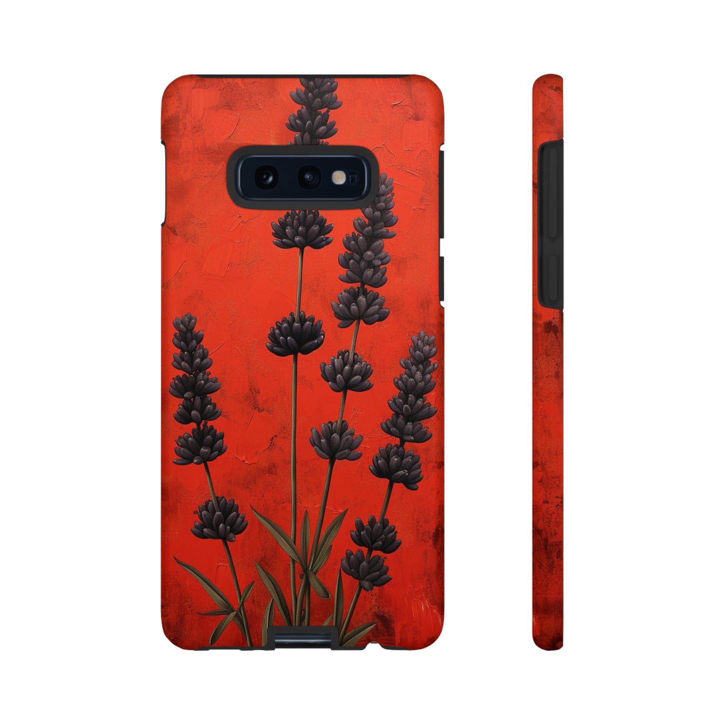 Minimalist Red and Black Lavender Flowers, Vintage Wildflowers iPhone Case