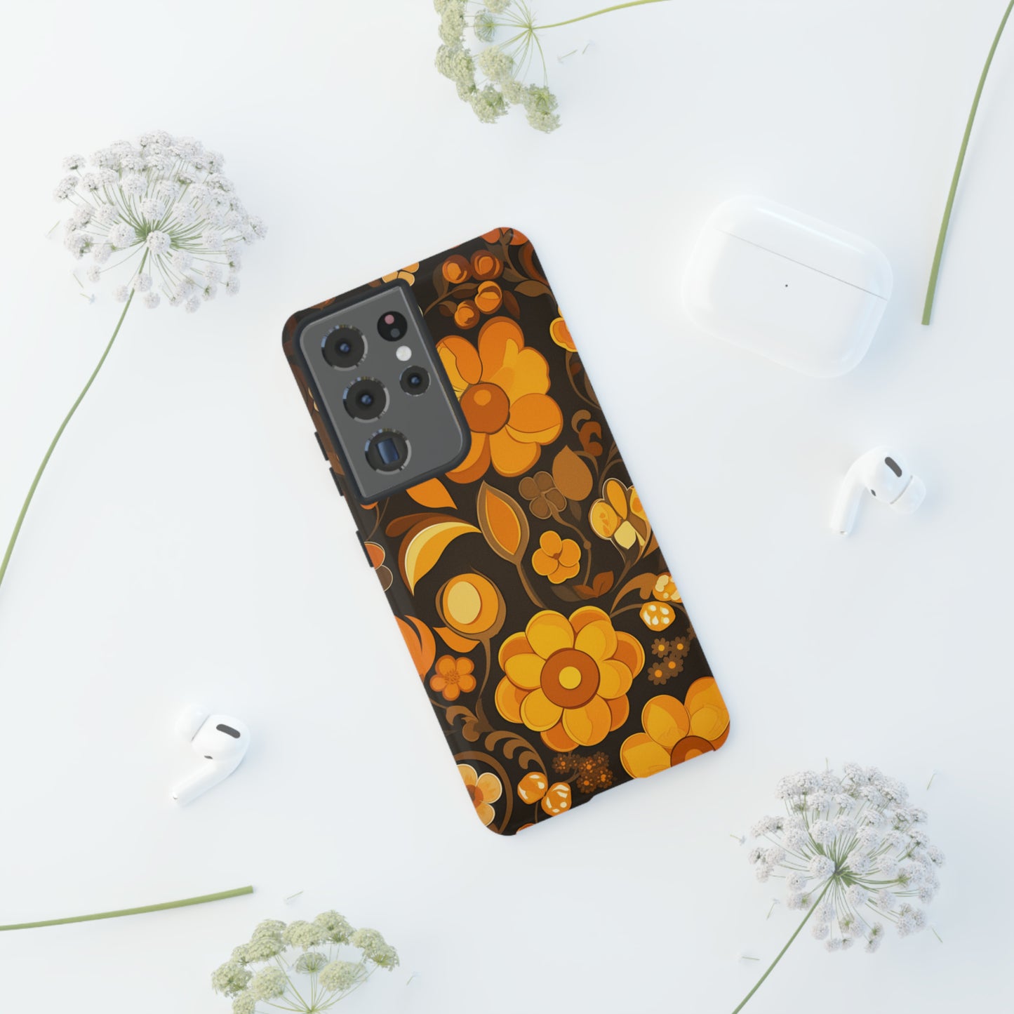 Abstract Retro 70s Dark Wildflower Patterns iPhone Case / Samsung Case