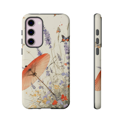 Japanese Vintage Minimalist Soft Lavender & Butterflies iPhone Case, Samsung Case