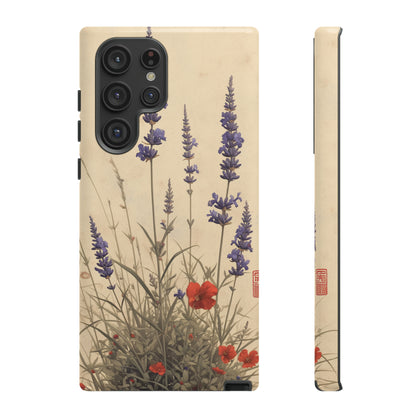 Thin Red and Lavender Flowers, Vintage Wildflowers Phone Case