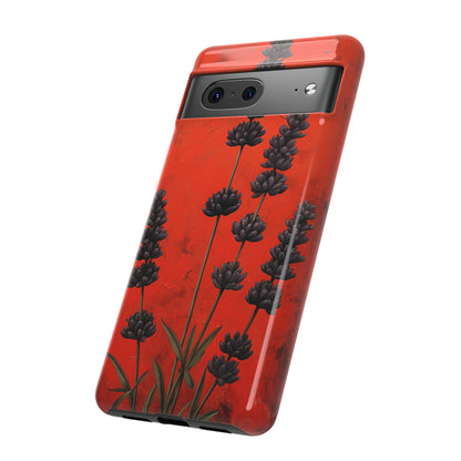 Minimalist Red and Black Lavender Flowers, Vintage Wildflowers iPhone Case