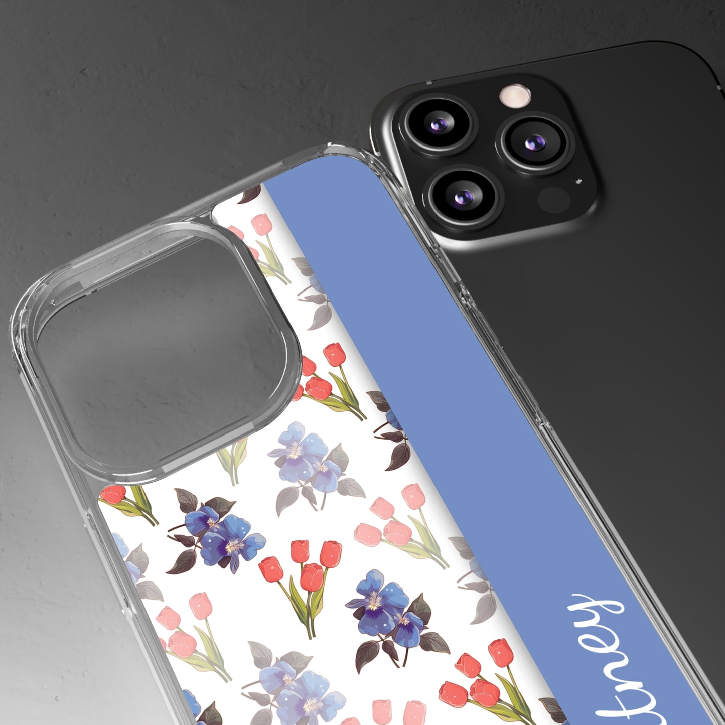 Custom Blue Red Flowers | Clear iPhone Case / Samsung Case