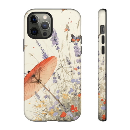 Japanese Vintage Minimalist Soft Lavender & Butterflies iPhone Case, Samsung Case