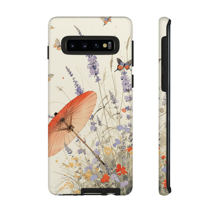 Japanese Vintage Minimalist Soft Lavender & Butterflies iPhone Case, Samsung Case