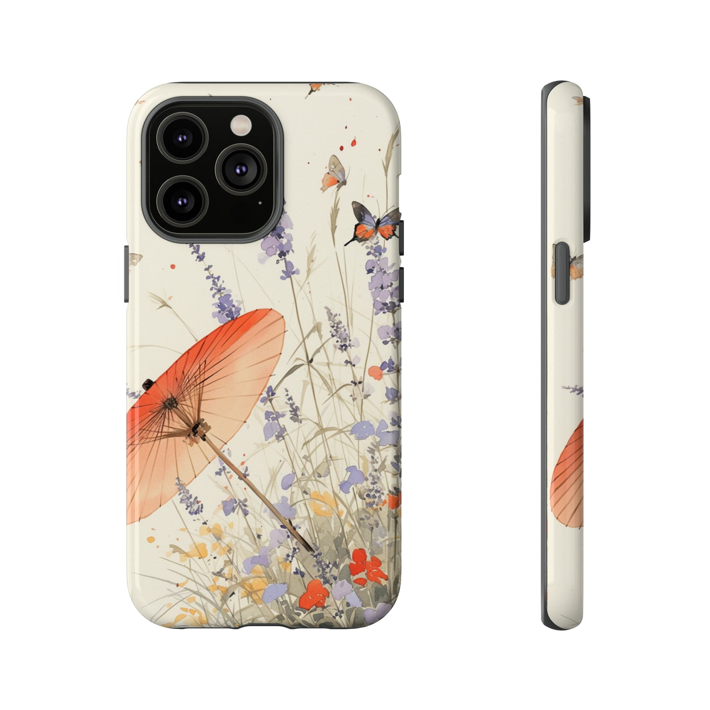 Japanese Vintage Minimalist Soft Lavender & Butterflies iPhone Case, Samsung Case