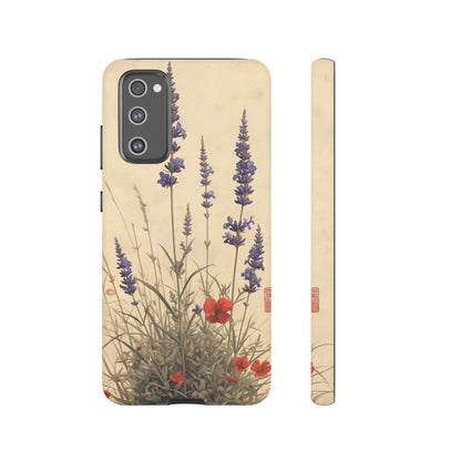 Thin Red and Lavender Flowers, Vintage Wildflowers Phone Case